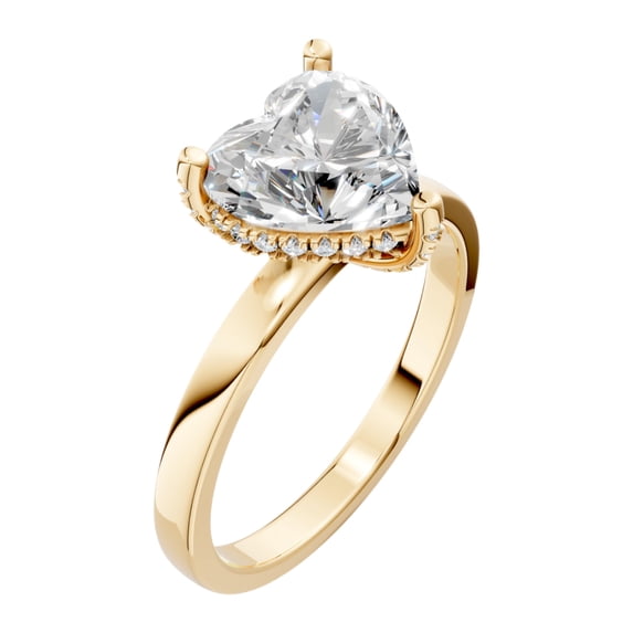 KEEVA JEWELS 3.15 Carat Heart & Round Shape Moissanite Hidden Halo Valentine Ring for Women, Made in Yellow Gold Plated Silver Size 5