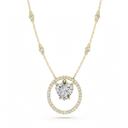 KEEVA JEWELS 3.50 Carat Moissanite Heart & Round Forever Love Stone Heart Halo Pendant Necklace for Women Made in Yellow Gold Plated Silver