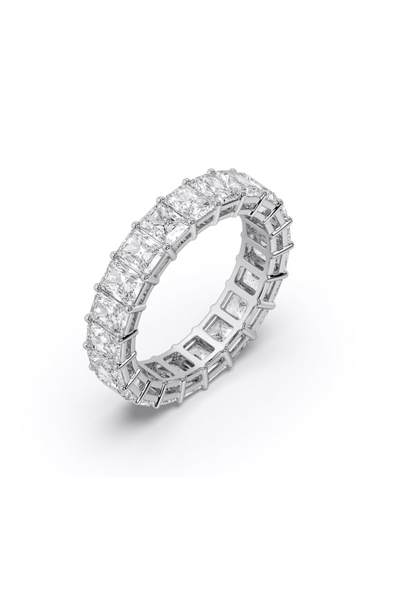 4.00 Carat High Quality Radiant Shape Moissanite Eternity Band for Women Made in White Gold Plated Silver Size 5