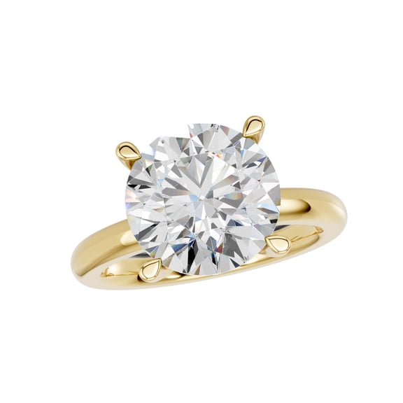 KEEVA JEWELS 4.00 Carat Round Moissanite Solitaire Engagement Ring for Women Made in Yellow Gold Plated Silver Size 7.5