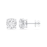 KEEVA JEWELS 6.00 Carat Cushion Moissanite Push Back Stud Earring for Women White Gold Plated Silver