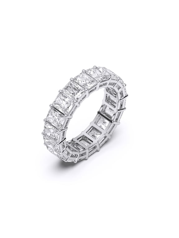 7.00 Carat High Quality Radiant Shape Moissanite Eternity Band for Women Made in White Gold Plated Silver Size 8