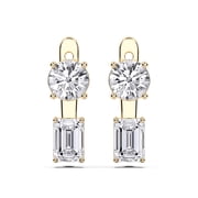 KEEVA JEWELS 8.00 Carat Round & Emerald Unique Design Stud Moissanite Earrings for Women, Made in Yellow Gold Plated Silver.