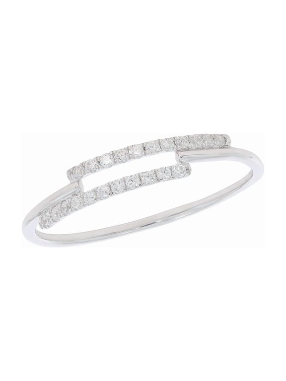 Clearance 0.13 Carat FG/VS Round Lab Grown Diamond 2 Row Stacking Ring for Women,Made in White Gold Plated Silver Size 10.5