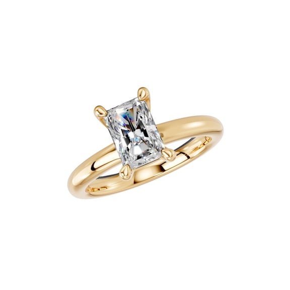 KEEVA JEWELS Emerald Shape 1.00 Carat Solitaire Moissanite Engagement Ring for Women, Made in Yellow Gold Plated Silver Size 10