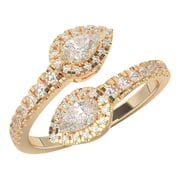 KEEVA JEWELS 0.85 Carat Pear & Round Cut Lab Created Diamond Bypass Ring for Women, Made in Yellow Gold Plated Silver Size 5.5
