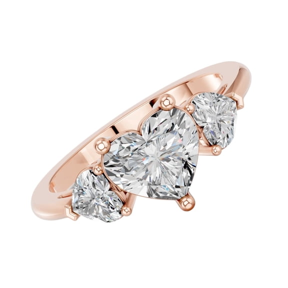 KEEVA JEWELS Heart Cut 1.50 Carat Three Stone Moissanite Engagement Ring for Women, Rose Gold Plated Silver Size 7.5