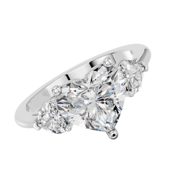 KEEVA JEWELS Heart Cut 2.50 Carat Three Stone Moissanite Engagement Ring for Women, White Gold Plated Silver Size 5