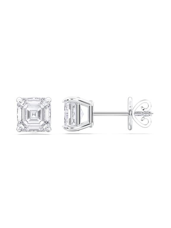1.00 Carat F/VS Asscher Lab Grown Diamond Stud Earring for Women 10K White Gold