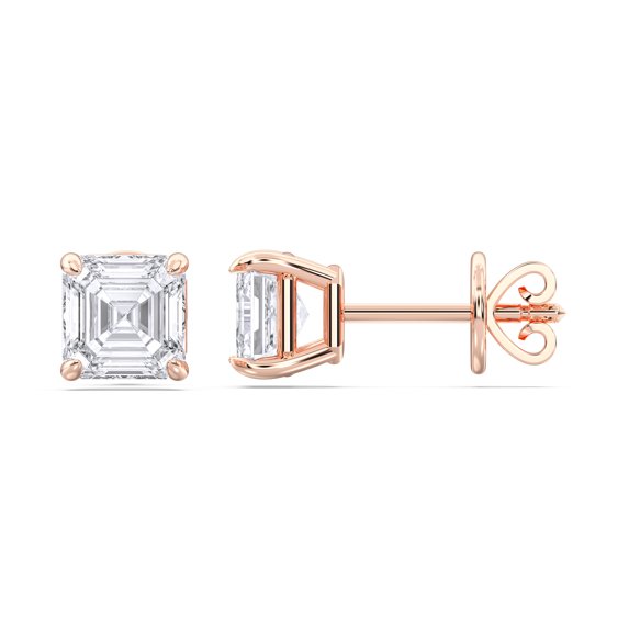 KEEVA JEWELS IGI Certified 1.00 Carat F/VS Asscher Lab Grown Diamond Stud Earring for Women 14K Rose Gold