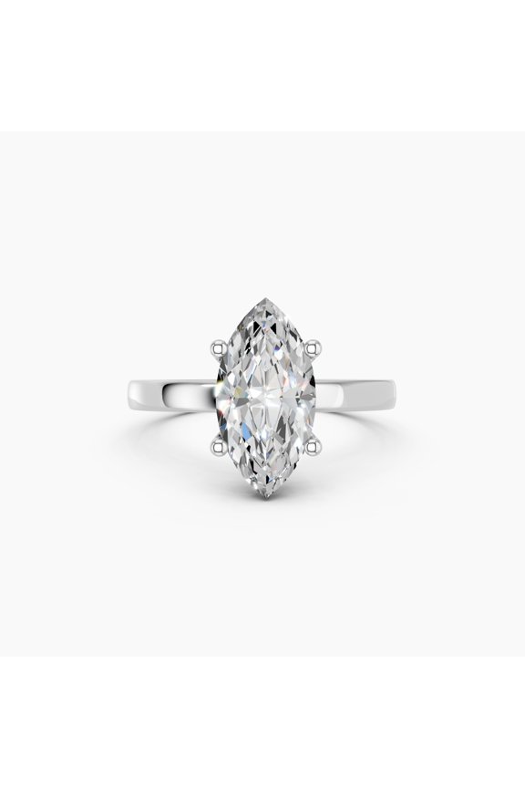 IGI Certified 1.00 Carat Marquise Shape F/VS Lab Grown Diamond Solitaire Engagement Ring for Women Made in White Gold Plated Silver Size 5