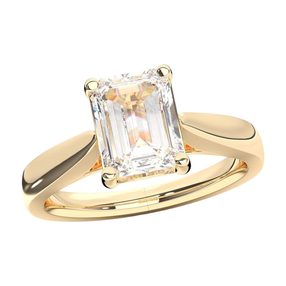 KEEVA JEWELS IGI Certified 1.50 Carat Emerald Shape F/VS Lab Grown Diamond Solitaire Engagement Ring for Women, Made in Yellow Gold Plated Silver Size 8