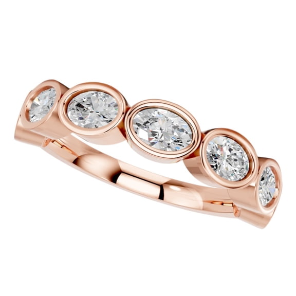 KEEVA JEWELS Oval Cut 1.00 Carat Seven Stone Moissanite Bezel Set Wedding Band, Rose Gold Plated Silver Size 5