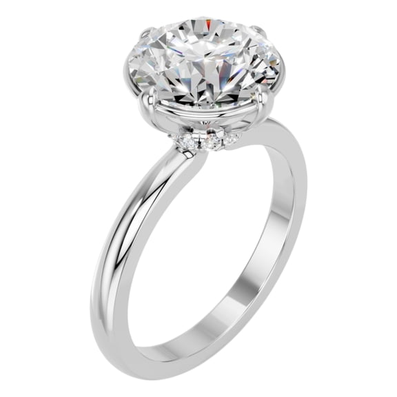 KEEVA JEWELS Round Cut 3.00 Carat Hidden Halo Moissanite Engagement Ring, White Gold Plated Silver Size 9.5