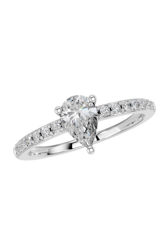 White Gold Plated Silver Pear & Round Cut 0.70Ct Moissanite Stone Classic Unity Solitaire Engagement Ring Size 5