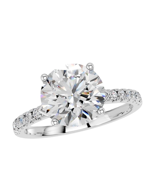 2.20Ct Round Cut Moissanite Solitaire Engagement Ring for Women, White Gold Plated 925 Sterling Silver, Classic Prong Set Size 7.5