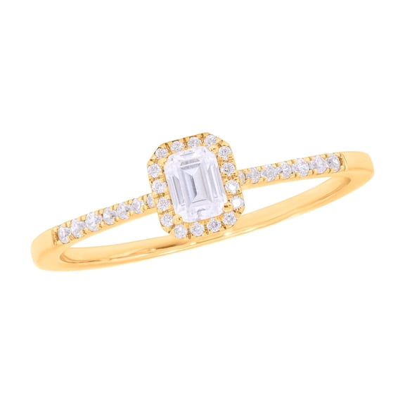 KEEVA JEWELS Yellow Gold Plated Silver Emerald & Round Cut 0.31Ct Moissanite Halo Engagement Ring Size 6