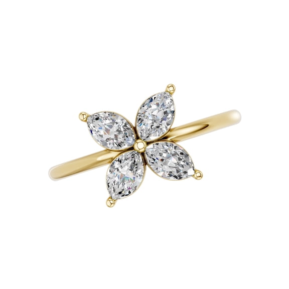 KEEVA JEWELS Yellow Gold Plated Silver Marquise Cut 0.60Ct Moissanite Stone Floral Cluster Moissanite Stone Elegant Modern Wedding Ring Size 8