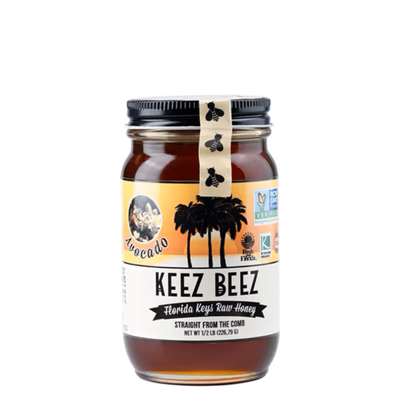 KEEZ BEEZ 100% Natural Raw Black Honey Avocado 8 fl oz (0.5 lb) in Glass Jar Organic, Non-GMO, Kosher Certified, Small Batch, Travel-Friendly, Great Gift Size