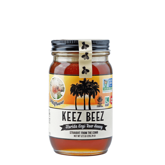 KEEZ BEEZ 100% Natural Raw Black Honey Wildflower 8 fl oz (0.5 lb) in Glass Jar Organic, Non-GMO, Kosher Certified, Small Batch, Perfect for Tea and Snacks