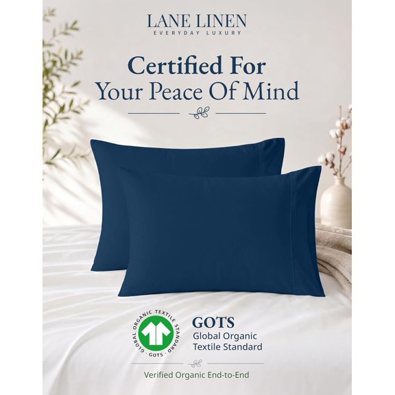 KEFENL-100% Organic Cotton King Size Pillow Cases Set of 2 (20''x36'') Pillow Case Certified Organic Cotton Pillowcase Set - 2 Navy Blue