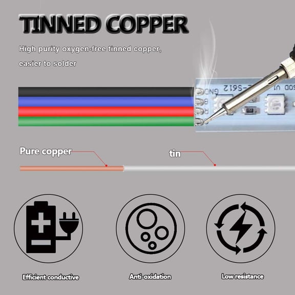 KEFENL-100ft RGB 4 Wire Conductor Cords 4PIN 22AWG Extension Cable LED Welding Wire Tinned Copper 22 Gauge ga for 3528 5050 RGB LED Strip