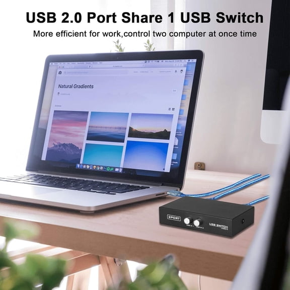 KEFENL-2 Port USB 2.0 Manual Sharing Switch Hub, Printer Scanner Splitter Adapter with 2 Pack USB A to B Cables