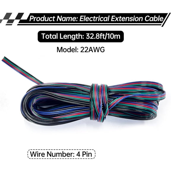 KEFENL-22 Gauge Wire 32.8Ft/10M Extension Cable Wire Cord, 22 AWG 4 Pin 4 Color RGB LED Strips Light Wire Connection 4 Conductor Line Cord for Electrical System