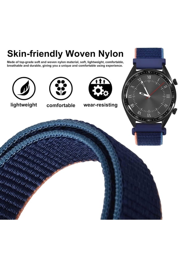 -22mm Adjustable Nylon Watch Band, Quick Release Sport Loop Strap (Navy Blue)