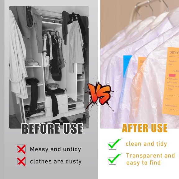 KEFENL-30 Pack Clear Garment Bags 23.6 x 35.4 inch Plastic Clothes Covers for Hanging Clothes Transparent Dry Cleaner Bags Dust-proof Clothing Protector Covers for Closet Storage Home Laundry