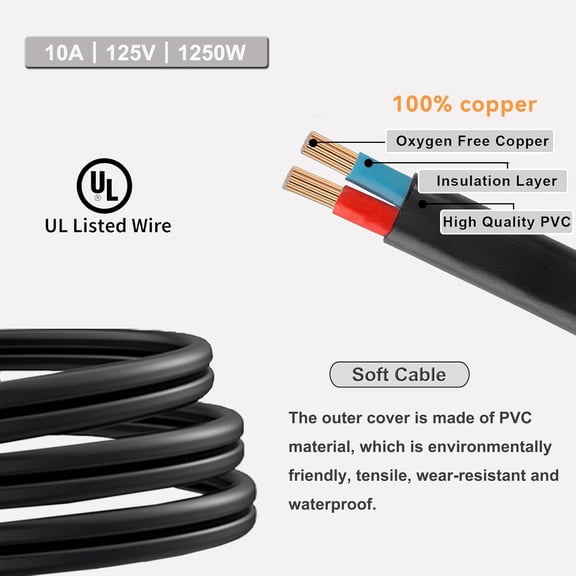 KEFENL-3FT Extension Cord Splitter- 2 Way Outlet Splitter Extension Cords 2 Prong with Right Angle Plug,Thin Design for Indoor/Outdoor Use, Christmas Lights & Home Appliances,Black