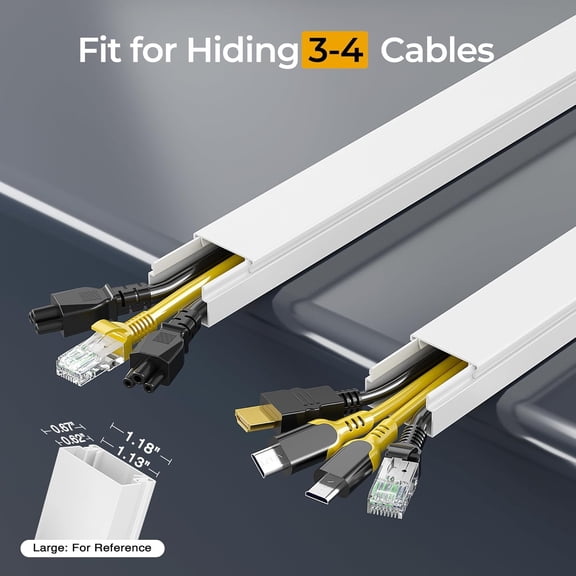 KEFENL-56.7in Cable Hider Cord Hider, Wire Covers for 3-4 Cords on Wall, Premium Cord Covers for Wires on Wall, Easy Set-up Wire Hider to Hide Tv Wires, Lamp, Speaker Cords, W1.18 H0.6in, White