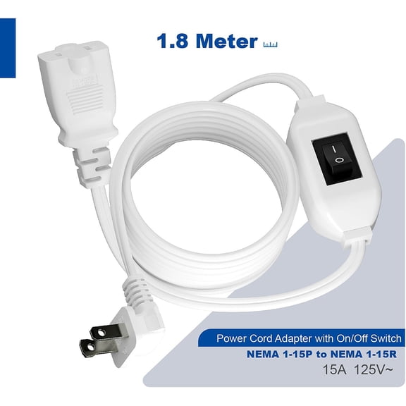 KEFENL-[6-Feet] On Off Switch Extension Cord, Right Angle 2-Prong Polarized Extension Cord with On-Off Inline Switch 12A 125V for Your Chargers/Lamp/Power Adapters etc, 16AWG Cord White Collor