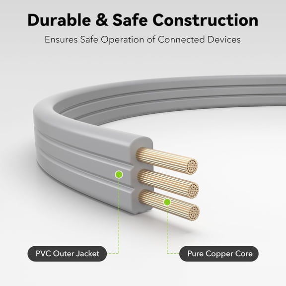 KEFENL-6ft Air Conditioner Extension Cord, 14 Gauge Heavy Duty Power Cord, Gray, 3 Prong Grounded Flat Plug, 15 Amps, for Indoor Air Conditioner, Refrigerator and All Major Appliances