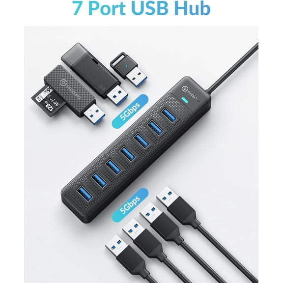 KEFENL-7 Port USB Hub, 3.3FT/1M Long Cable USB 3.0 Hub Multi USB Port Hub Adapter Extension USB Splitter USB Hub for PC, Compatible with All USB 3.0/2.0/1.1 Device