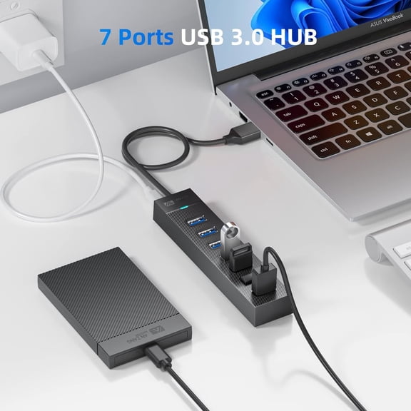 KEFENL-7 Ports USB Hub 3.0, USB 3.0 Hub, 5Gbps HighSpeed Data USB Extender for Laptop, USB Flash Drive, Mobile HDD, Printer, Camera, Keyboard, Mouse, Windows/XPS (1.6FT)50cm