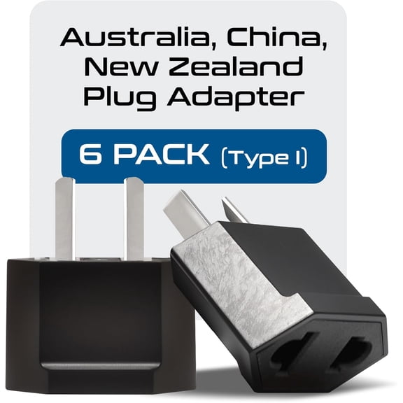 KEFENL-Australia, China Plug Adapter Socket - USA to Chinese, New Zealand 2 Pin Type I Adaptor Power Wall Adapter, Argentina, Round to Angled Flat Pin Converter - 6 Pack (6)