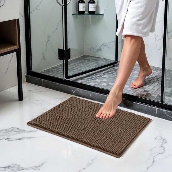 KEFENL-Bathroom Rugs Chenille Bath Rug Soft Short Plush Bath Mat Soft Shower Mat Water Absorbent Shower Mat Quick Dry Machine Washable(Brown,18" x 24")