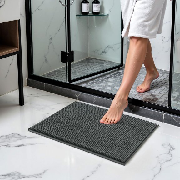 KEFENL-Bathroom Rugs Chenille Bath Rug Soft Short Plush Bath Mat Soft Shower Mat Water Absorbent Shower Mat Quick Dry Machine Washable(Gray,18" x 24")