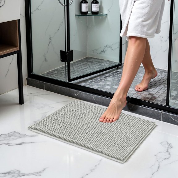 KEFENL-Bathroom Rugs Chenille Bath Rug Soft Short Plush Bath Mat Soft Shower Mat Water Absorbent Shower Mat Quick Dry Machine Washable(Light Gray,18" x 24")