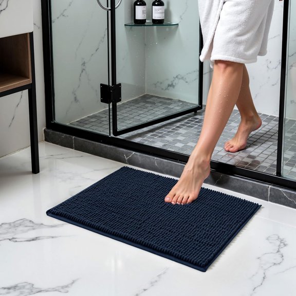KEFENL-Bathroom Rugs Chenille Bath Rug Soft Short Plush Bath Mat Soft Shower Mat Water Absorbent Shower Mat Quick Dry Machine Washable(Navy,18" x 24")