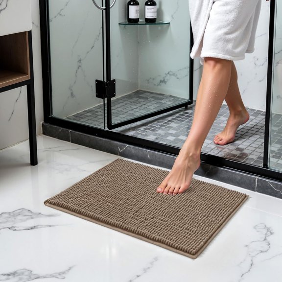 KEFENL-Bathroom Rugs Chenille Bath Rug Soft Short Plush Bath Mat Soft Shower Mat Water Absorbent Shower Mat Quick Dry Machine Washable(Taupe Brown,18" x 24")