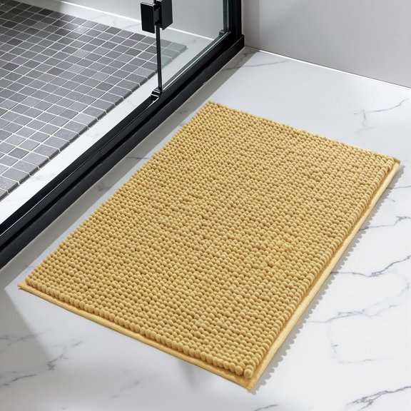 KEFENL-Bathroom Rugs Chenille Bath Rug, Soft Short Plush Bath Mat, Water Absorbent Shower Mat, Quick Dry Machine Washable(Yellow, 18" x 24")