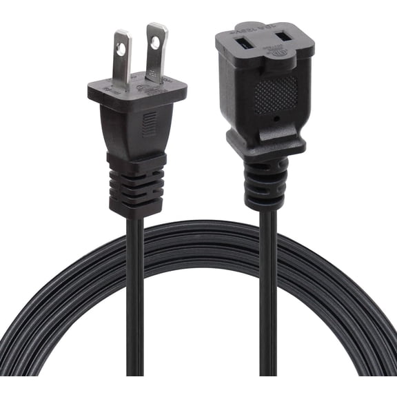 KEFENL-Black Extension Cord 10 Ft,2 Prong Extension Cords US Flat and Thin Male/Female Power Cable, UL Listed Perfect for Home Appliances, Office or Christmas Lights