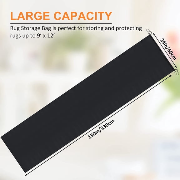 KEFENL-Chengu 130 x 24 Inch Jumbo Rug Storage Bag, Large Nylon Dustproof Drawstring Space Saver Bags, Black Reusable Nylon Cloth Carpet Cover Storage Pouch for Rug