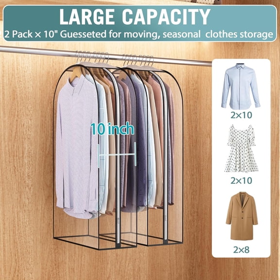 KEFENL-Clear Garment Bags for Hanging Clothes10 Gusseted, Suit Bags for Closet Storage, Hanging Plastic Clothes Cover for Coat, Dress, Fur, Shirt, 2 Pack, 40 Long