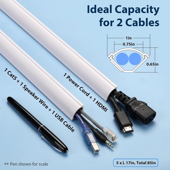 KEFENL-Corner Cable Concealer 85in, Medium Corner Cord Hider, Wire Covers for Cords, Paintable Cord Cover, Cable Management Channel Raceway for Wall, Floor Baseboard, Ceiling, 5 x L17in White
