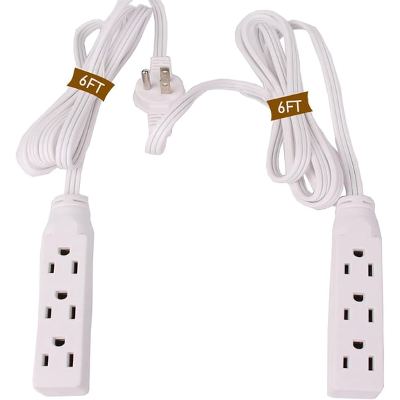 KEFENL-Dual Extension Power Board, 3 Prong Power Socket with Flat Head Plug, 12FT, 6 feet per Side, 6 sockets, Suitable for Behind The Bed, Sofa, Bedside Table, ETL Certified