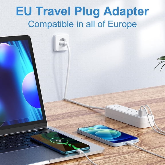 KEFENL-European Travel Plug Adapter, International Power Strip, US to Europe USB Extension Cable, Plug Adapter for EU with 3 USB Ports and 3 AC Outlets 3.3ft Cord, Study Abroad Essential