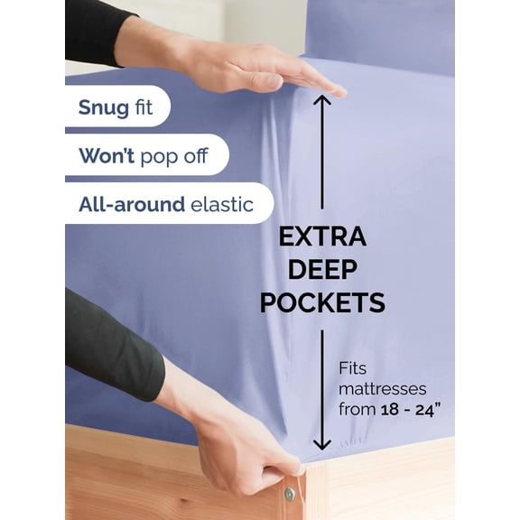 KEFENL-Extra Deep Twin Fitted Sheet - Hotel Luxury Single Fitted Sheet Only - Easily Fits 18 inch to 24 inch Mattress - Ultra Soft, Wrinkle & Fade Free w/Extra Deep Pockets - Breathable & Comfy - La